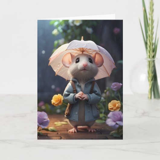かわいいネズミの紫の花イラスト 空白カード カード (正面)