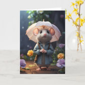 かわいいネズミの紫の花イラスト 空白カード カード (黄色い花)