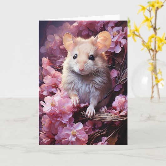 かわいいネズミの花すべての行事 カード (黄色い花)