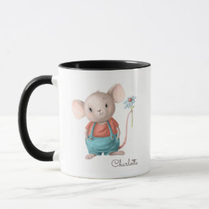 かわいいネズミの花パーソナライズされた名 マグカップ
