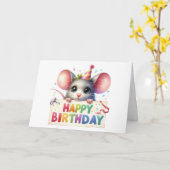 かわいいネズミの誕生日カード カード (黄色い花)