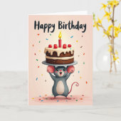 かわいいネズミの誕生日カード カード (黄色い花)