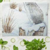 かわいいネズミの赤い果実の雪のシーン野生動物 キッチンタオル (折り畳み)