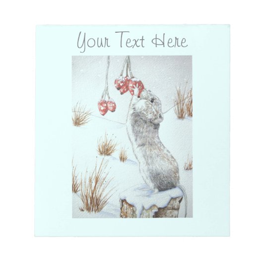 かわいいネズミの赤い果実の雪のシーン野生動物 ノートパッド (正面)