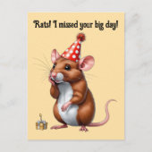 かわいいネズミの遅れた誕生日メッセージ ポストカード (正面)