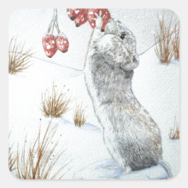 かわいいネズミの雪のシーン季節の野生動物 スクエアシール
