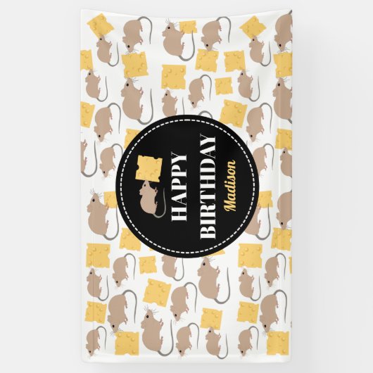 かわいいネズミの食べ齧歯動物のチーズ誕生日 横断幕 (縦)