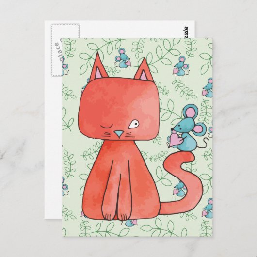 かわいいネズミは子ネコが大好き ポストカード (正面/裏面)