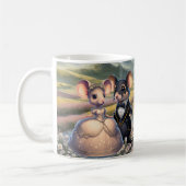 かわいいネズミカップルのフェスティバル服 コーヒーマグカップ (左)