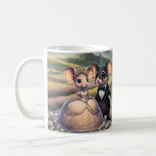 かわいいネズミカップルのフェスティバル服 コーヒーマグカップ (左)