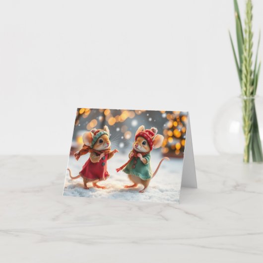 かわいいネズミクリスマスカード サンキューカード (正面)