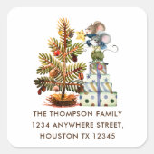 かわいいネズミクリスマスツリー名差出人住所 スクエアシール (正面)