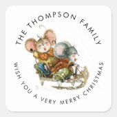 かわいいネズミズスリ名メリークリスマス スクエアシール (正面)