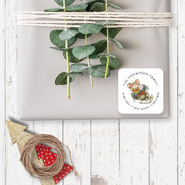 かわいいネズミズスリ名メリークリスマス スクエアシール