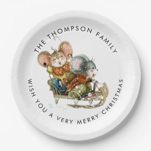 かわいいネズミズスレイメリークリスマス ペーパープレート (正面)