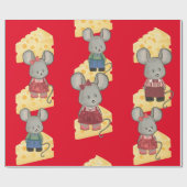 かわいいネズミズファミリーがチーズに座る ラッピングペーパー (フラット)