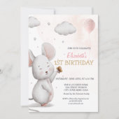 かわいいネズミバルーンストライプの誕生日 招待状 (正面)
