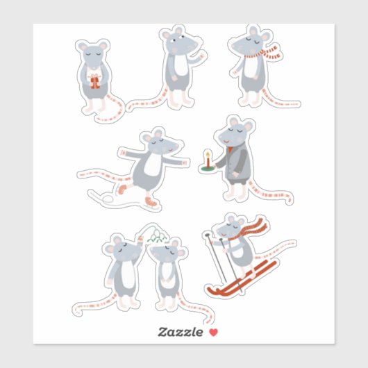 かわいいネズミ冬 シール (シート)