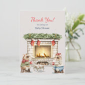 かわいいネズミ居心地の良い冬茶パーティーベビーシャワー サンキューカード (スタンド正面)