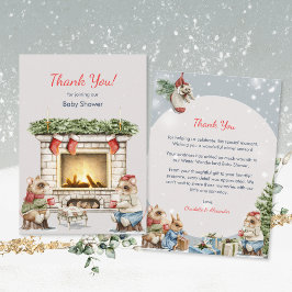 かわいいネズミ居心地の良い冬茶パーティーベビーシャワー サンキューカード