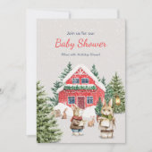 かわいいネズミ雪の冬ワンダーランド赤ちゃんシャワー 招待状 (正面)