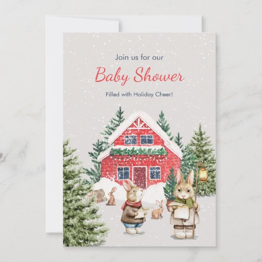 かわいいネズミ雪の冬ワンダーランド赤ちゃんシャワー 招待状 (正面)