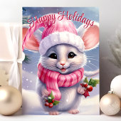 かわいいネズミinサンタハットハッピーホリデー シーズンカード