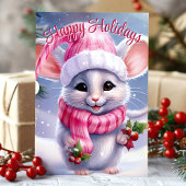 かわいいネズミinサンタハットハッピーホリデー シーズンカード