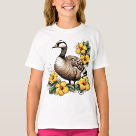 かわいいネネと黄色のハイビスカス Tシャツ