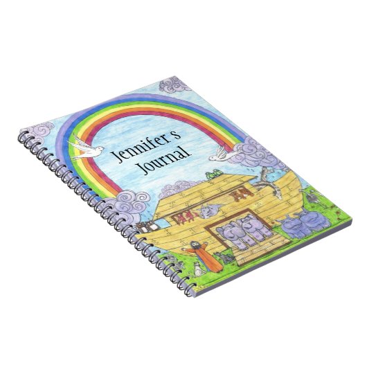 かわいいノアのアークイラストレーションゾウのカバ ノートブック (右側)