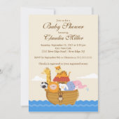 かわいいノアの箱舟の女の子か男の赤ちゃんシャワー 招待状 (正面)