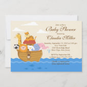 かわいいノアの箱舟の女の子か男の赤ちゃんシャワー 招待状 (正面)