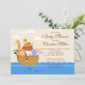 かわいいノアの箱舟の女の子か男の赤ちゃんシャワー 招待状 (スタンド正面)