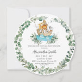 かわいいノアの箱舟の緑の中性ベビーシャワーの周り 招待状 (正面)