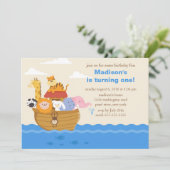 かわいいノアの箱舟1歳の誕生日 招待状 (スタンド正面)