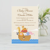 かわいいノアの箱舟 赤ちゃん女の子または赤ちゃん男の子 シャワー 招待状 (スタンド正面)
