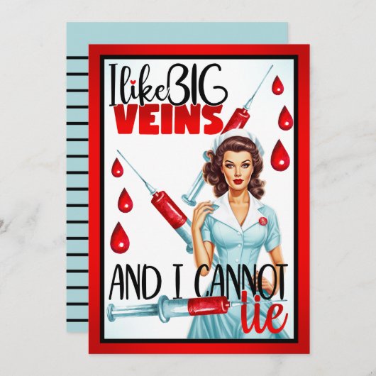 かわいいノスタルジックナース私はビッグ静脈が好き サンキューカード (正面/裏面)