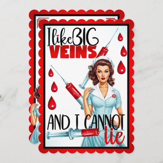 かわいいノスタルジックナース私はビッグ静脈が好き サンキューカード (正面/裏面)