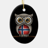 かわいいノルウェーの旗のフクロウの身に着けているガラス セラミックオーナメント (裏面)