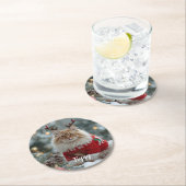 かわいいノルウェーの森の猫のクリスマス　パーソナライズされた ラウンドペーパーコースター (インサイチュ)