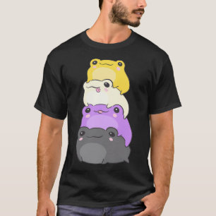 かわいいノンバイナリー・プライド・フロッグ・パイル・カワイイ・エシテティック Tシャツ