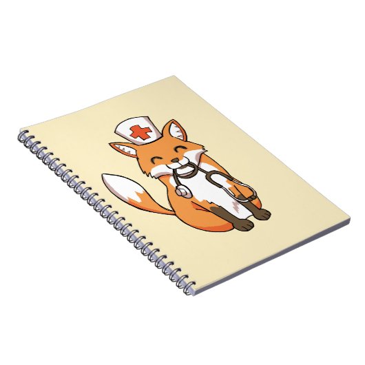 かわいいノートを引いている医者またはナースのキツネ ノートブック (右側)