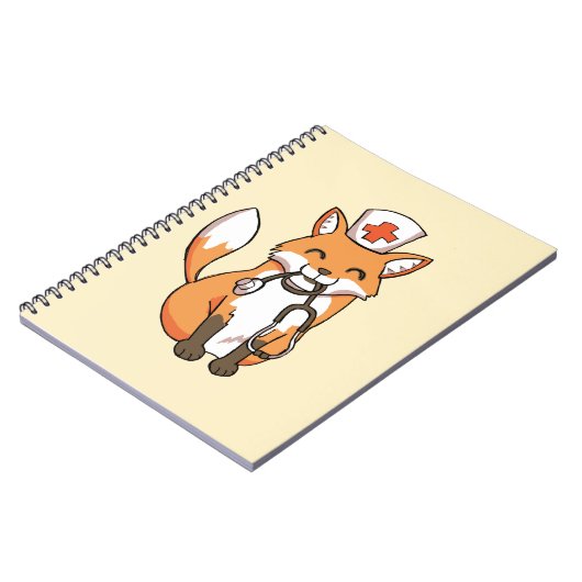 かわいいノートを引いている医者またはナースのキツネ ノートブック (左側)