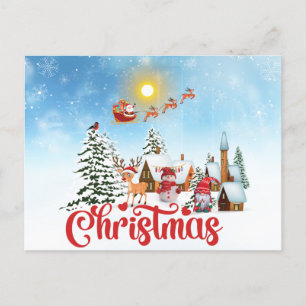 かわいいノームと雪だるまがクリスマスを祝っている シーズンポストカード