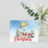 かわいいノームと雪だるまがクリスマスを祝っている シーズンポストカード (スタンド正面)
