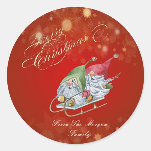 かわいいノームのそり クリスマス ラウンドシール (正面)