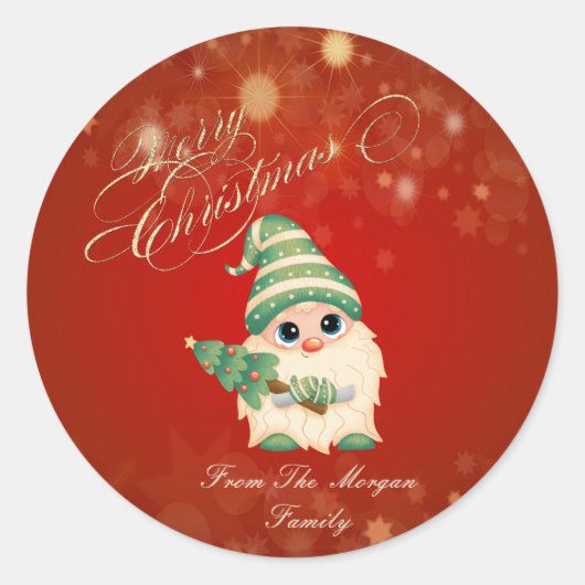 かわいいノームの松の赤いクリスマス ラウンドシール (正面)