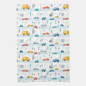 かわいいハイウェイ車のパターン キッチンタオル (縦)
