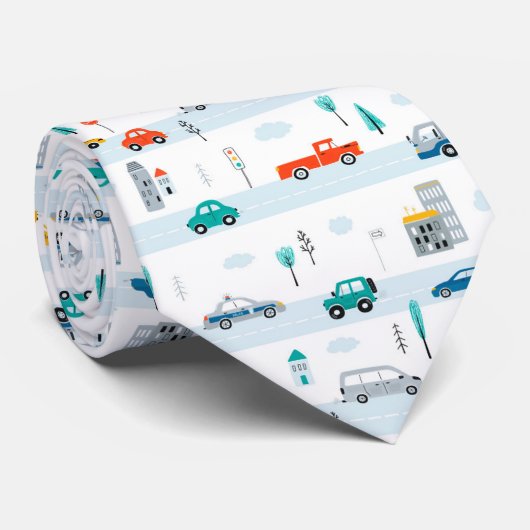 かわいいハイウェイ車のパターン ネクタイ (ロール)