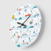 かわいいハイウェイ車のパターン ラージ壁時計 (傾斜)